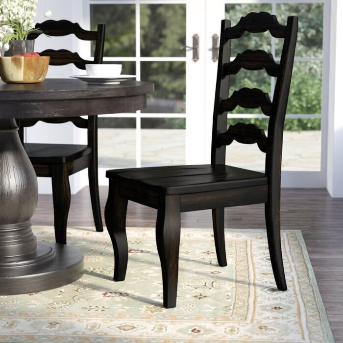 Hulia Solid Wood Ladder Back Side Chair in Dark Navy Blue (Set of 2) - Image 1