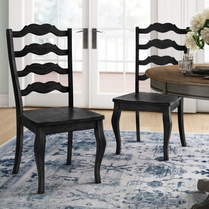 Hulia Solid Wood Ladder Back Side Chair in Dark Navy Blue (Set of 2) - Image 2