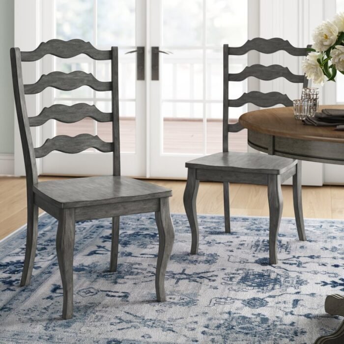 Hulia Solid Wood Ladder Back Side Chair in Dark Navy Blue (Set of 2) - Image 6