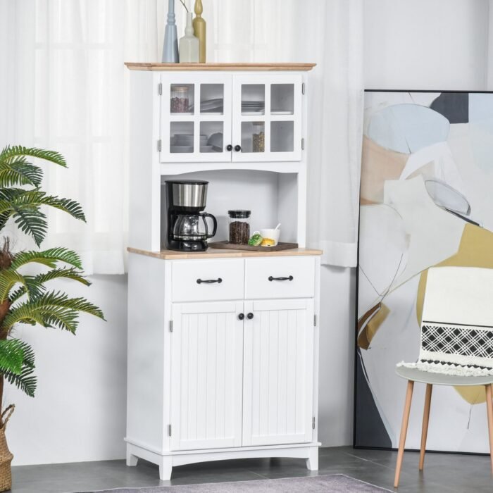 Coasta Style Kitchen Buffet and Hutch Wooden Storage Cabinet with Framed Glass Door - Image 1