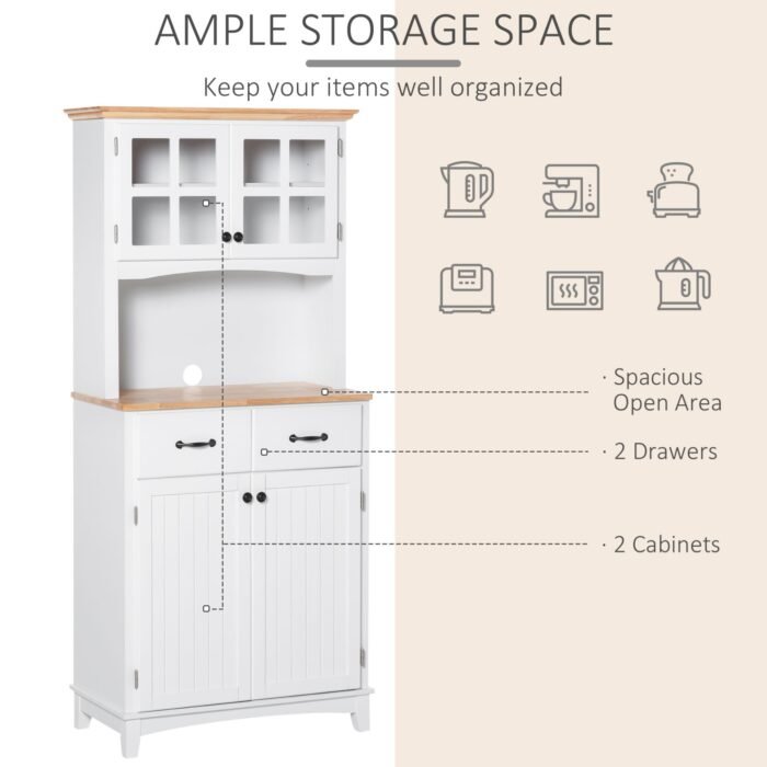 Coasta Style Kitchen Buffet and Hutch Wooden Storage Cabinet with Framed Glass Door - Image 2