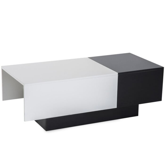 Modern Coffee Table Storage Unit Living Room with Sliding Top Black and White - Image 2