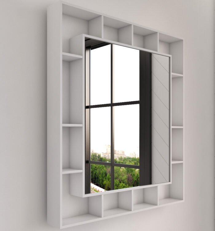Gokcha wood mirror with storage shelves - Image 4
