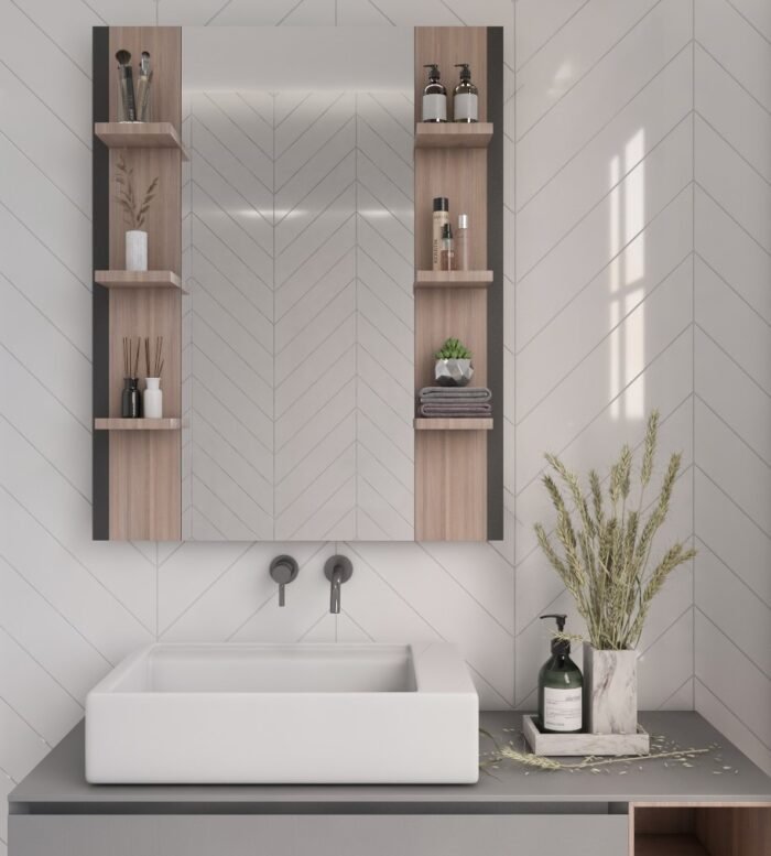 Giulia wood mirror with multi-use storage shelves - Image 2