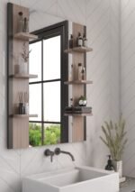 Giulia wood mirror with multi-use storage shelves