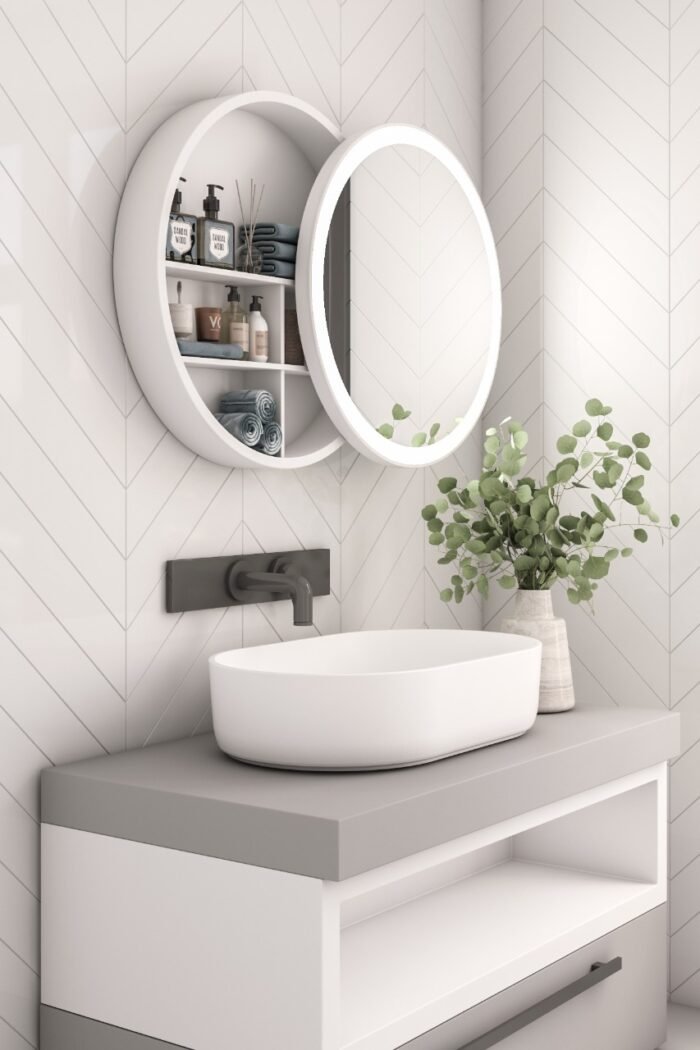 Aviana movable Round mirror with storage - Image 1