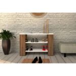 Ancora White and Wooden Shoe Rack - Image 2