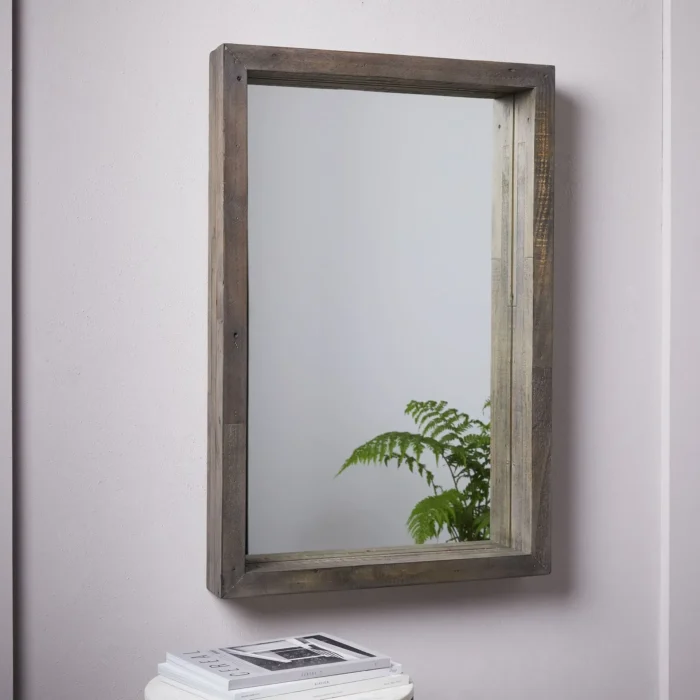 Caram Rectangle Wall Mirror with Wooden Frame - Image 1