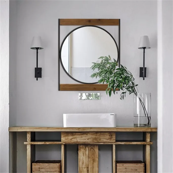 Sayan Round Wall Mirror With Square Frame - Image 1