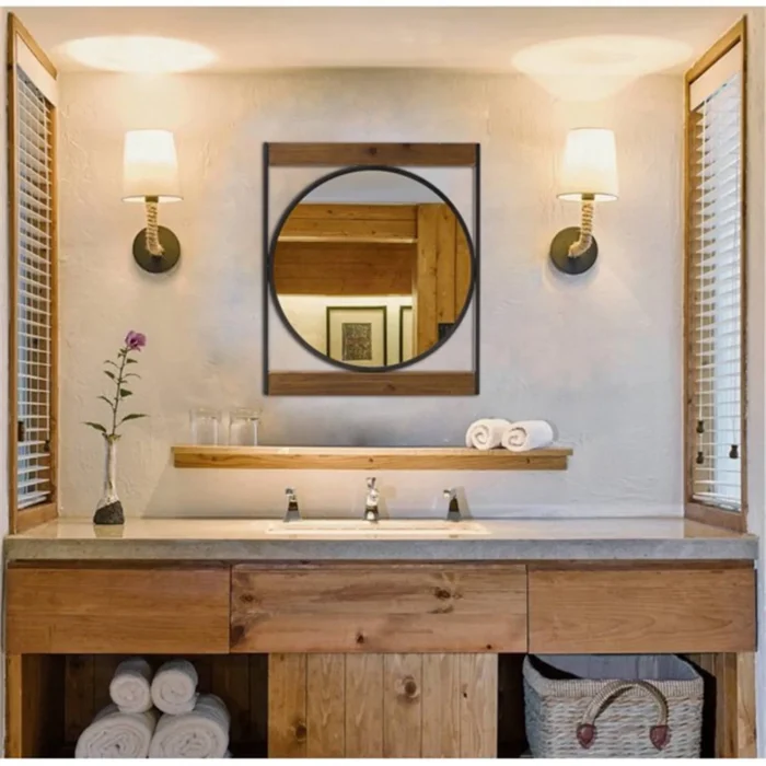 Sayan Round Wall Mirror With Square Frame - Image 2