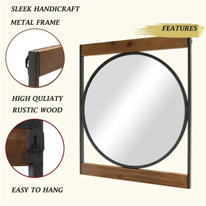 Sayan Round Wall Mirror With Square Frame - Image 3