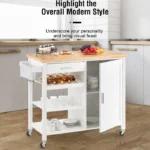 Yonn Rolling Kitchen Island with Solid Wood Top - Image 2