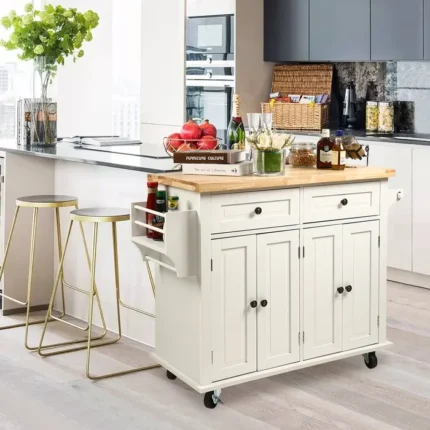Ash Rolling Kitchen Island with Solid Wood Top