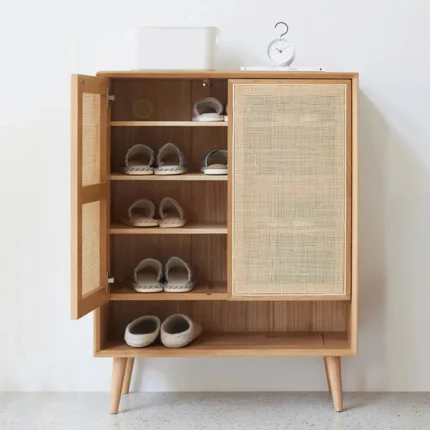 Twfli Wood and Rattan Shoe Storage Cabinet