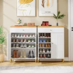 Dovas White & Brown Shoe Storage Cabinet - Image 3