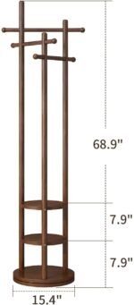 Antique Wooden Rotary Coat Rack Stand with 3 Shelves - Image 12