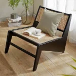Japandi Black Rattan and Wood Lounge Chair - Image 3
