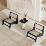 Japandi Black Rattan and Wood Lounge Chair - Image 4