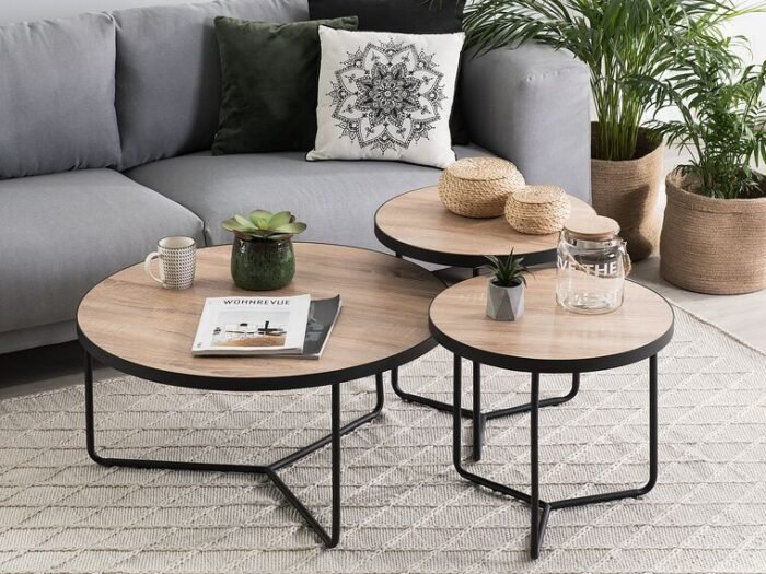 Alice Natural wood with Metal Coffee tables - Set of 3 - Image 1