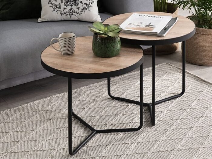 Alice Natural wood with Metal Coffee tables - Set of 3 - Image 6