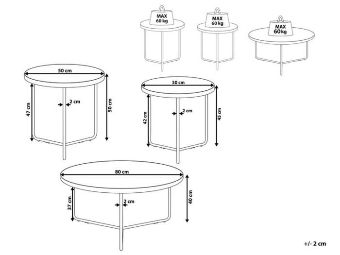 Alice Natural wood with Metal Coffee tables - Set of 3 - Image 7