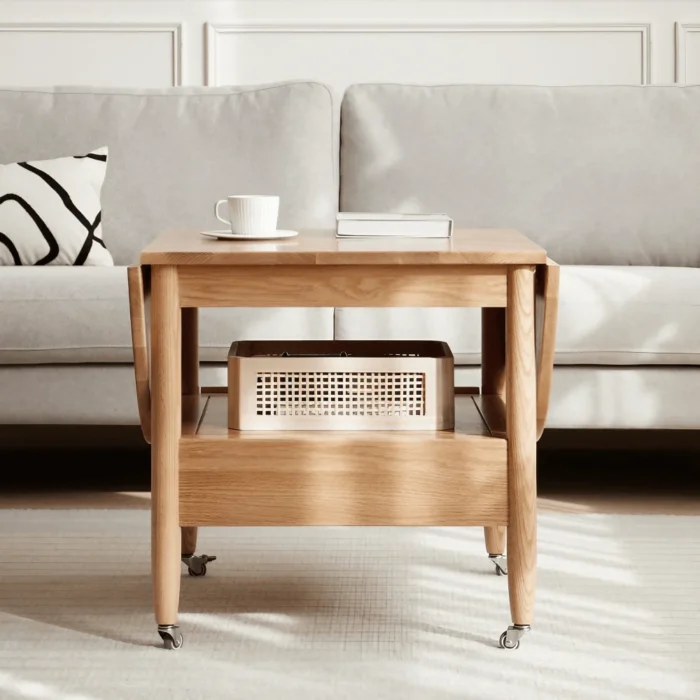 Divano Coffee table with shelf and drawer for storage Natural wood - Image 1