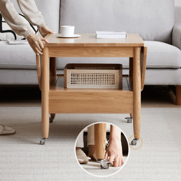 Divano Coffee table with shelf and drawer for storage Natural wood - Image 6