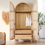 Milan Wardrobe natural wood with rattan - Image 2