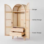 Milan Wardrobe natural wood with rattan - Image 8