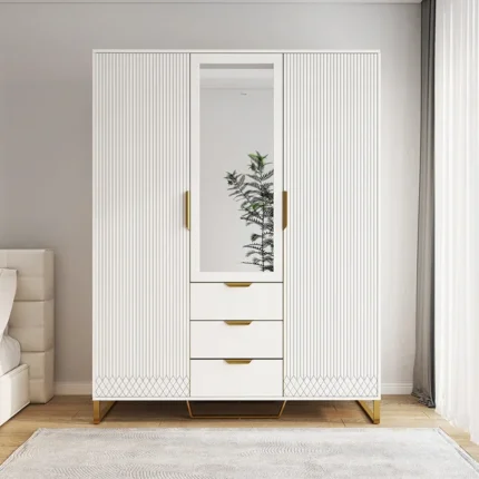 Aro Modern 3 Door Mirrored Wardrobe with Shelves and drawers