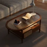Hokkie Coffee table Natural wood with Rattan - Image 2