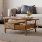 Hokkie Coffee table Natural wood with Rattan - Image 3