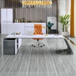 L-Shaped Right Hand Modern White Office Desk with Storage