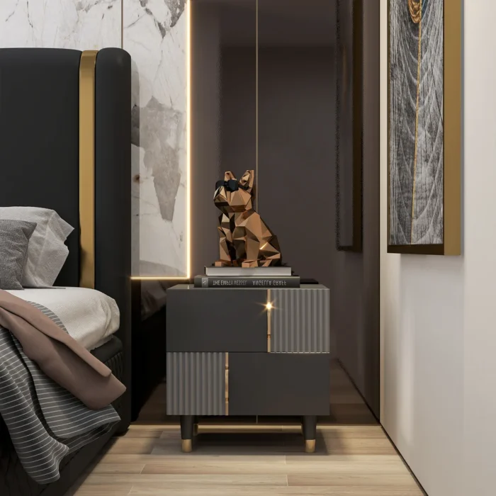 Denize Modern Black & Gray Nightstand - 2 drawers - Image 1