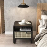 Kramsi Black Nightstand Rattan with Natural wood - Image 2