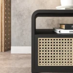 Kramsi Black Nightstand Rattan with Natural wood - Image 3