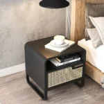 Kramsi Black Nightstand Rattan with Natural wood - Image 4