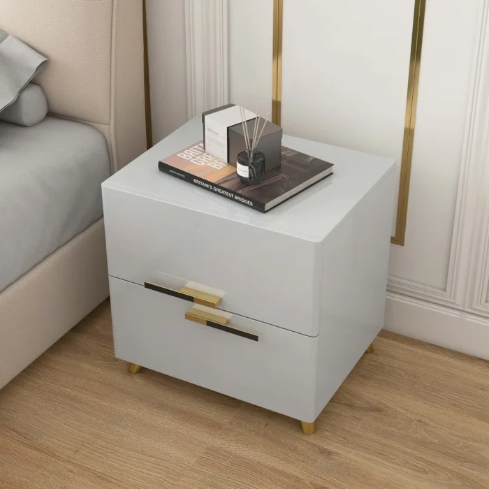Grayish White Nightstand Modern 2-Drawer - Image 1