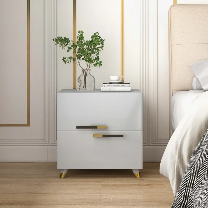 Grayish White Nightstand Modern 2-Drawer - Image 3