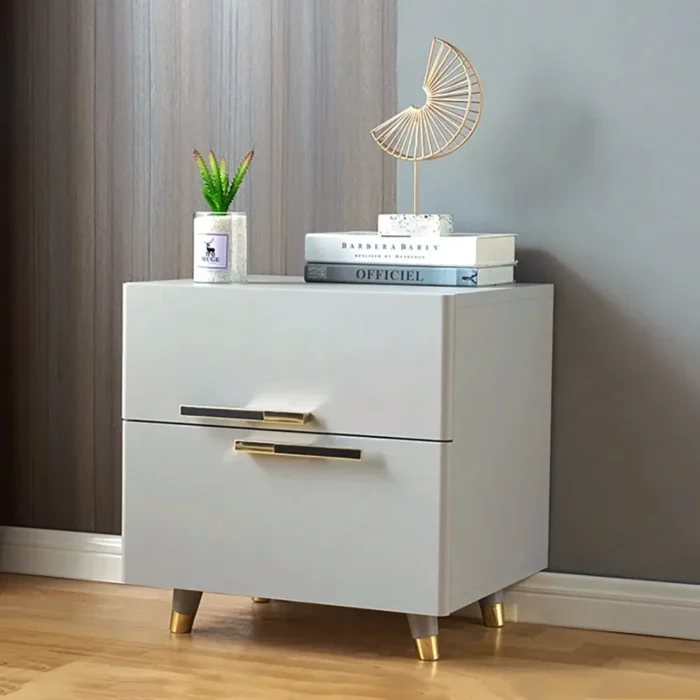 Grayish White Nightstand Modern 2-Drawer - Image 4