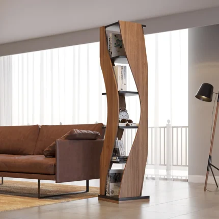 Samora curved bookcase in walnut and black