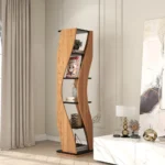 Samora curved bookcase in walnut and black - Image 4