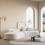 Modern White Curved Velvet Sectional Sofa 2 Piece 4-Seater Chaise with 3 Pillows - Image 2