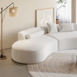 Modern White Curved Velvet Sectional Sofa 2 Piece 4-Seater Chaise with 3 Pillows - Image 4