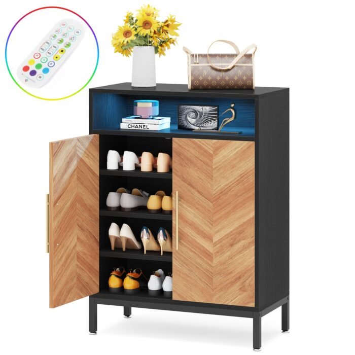 Shoe Cabinet, 5-Tier Shoe Racks Storage Organizer with Led Light - Image 1