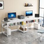 Two Person Desk, Computer Desk Double Workstation with Shelves - Image 10