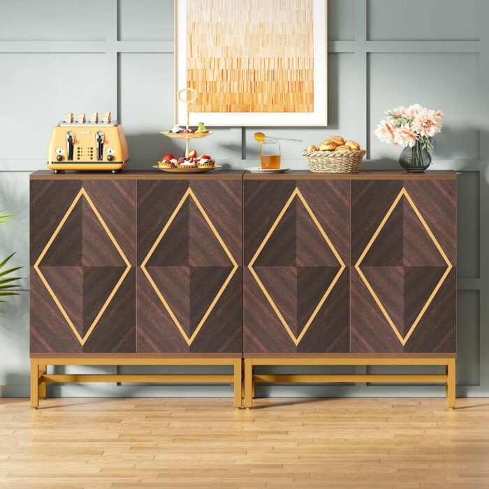 Sideboard Buffet Set of 2, Accent Console Cabinet with Adjustable Shelf - Image 5