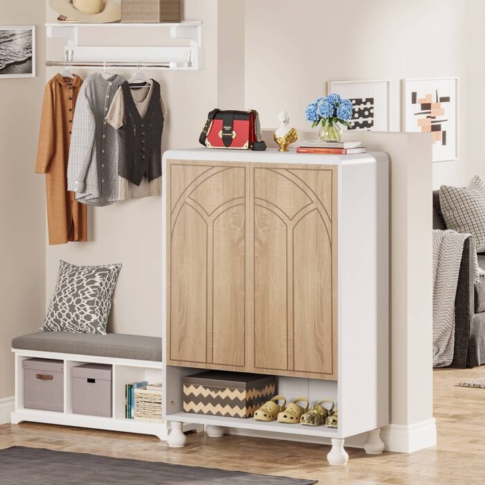 Shoe Cabinet, Modern Wood Shoe Organizer Cabinet with Door - Image 4