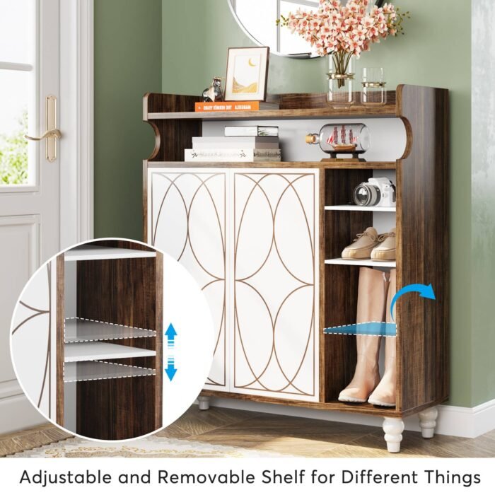 Shoe Cabinet, Shoe Organizer with Doors & Adjustable Shelves - Image 8