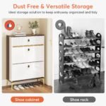 Shoe Cabinet, Slim Shoe Organizer Cabinet with 2 Flip Drawers - Image 9